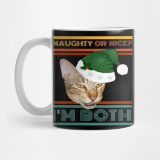 Naughty Or Nice? I'm Both Funny Retro Text Design with Cat in Green Santa Hat with Holly Mug